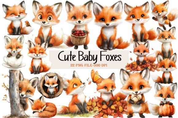 Download Watercolor Cute Baby Foxes Clipart - Foxes Collection