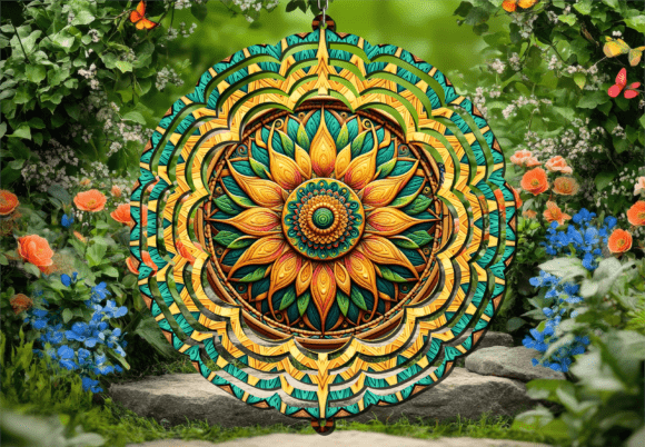 Download Mandala Sunflower 3D Floral Wind Spinner - Mandala sunflower Collection